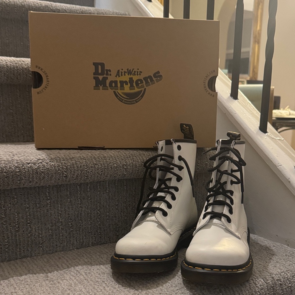 Dr. Martens White and Black Lace-Up Boots